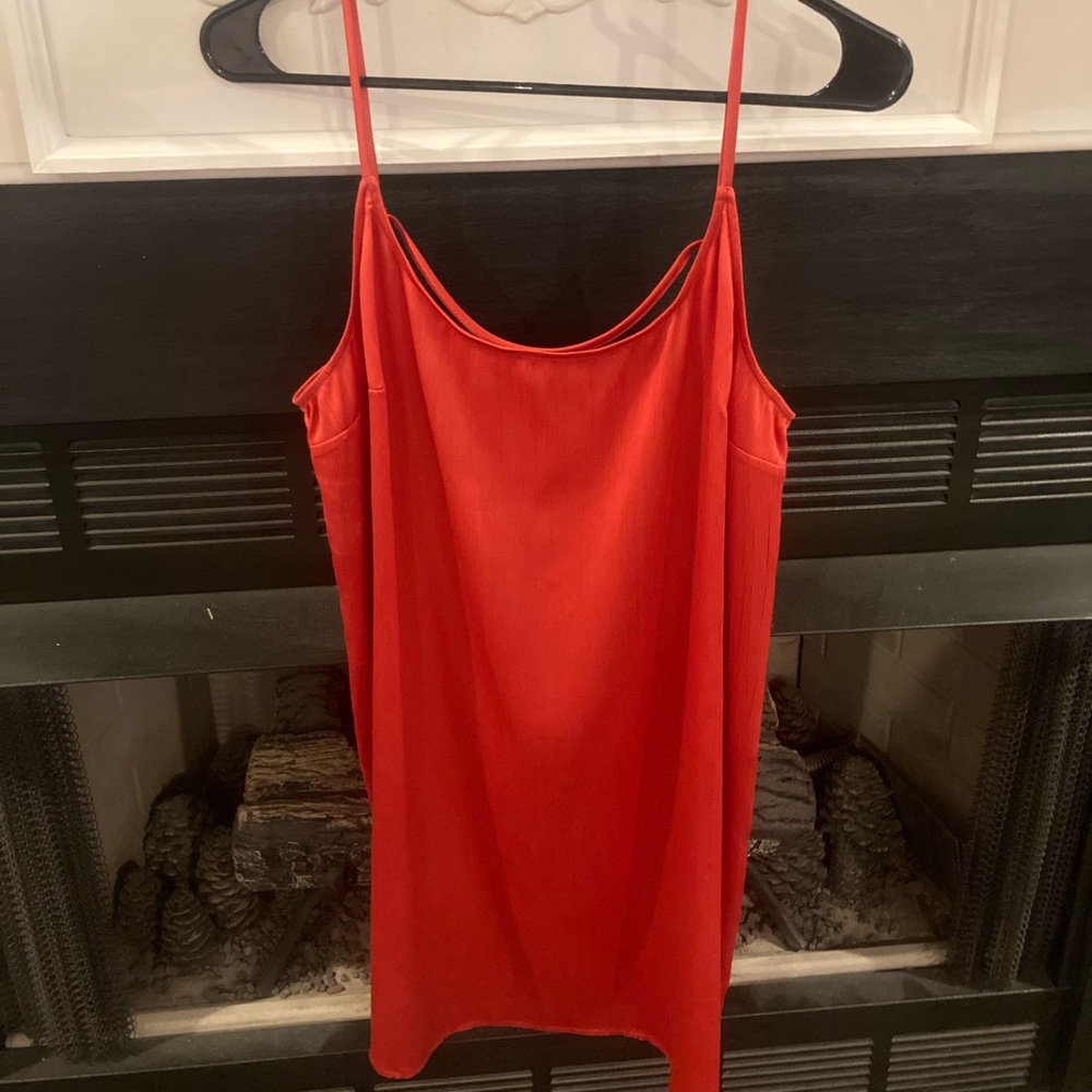 French Connection orange red silky slip dress.